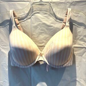 Victoria's Secret Perfect Shape Smooth Push up Bra Pink Striped SZ 34DDD Worn